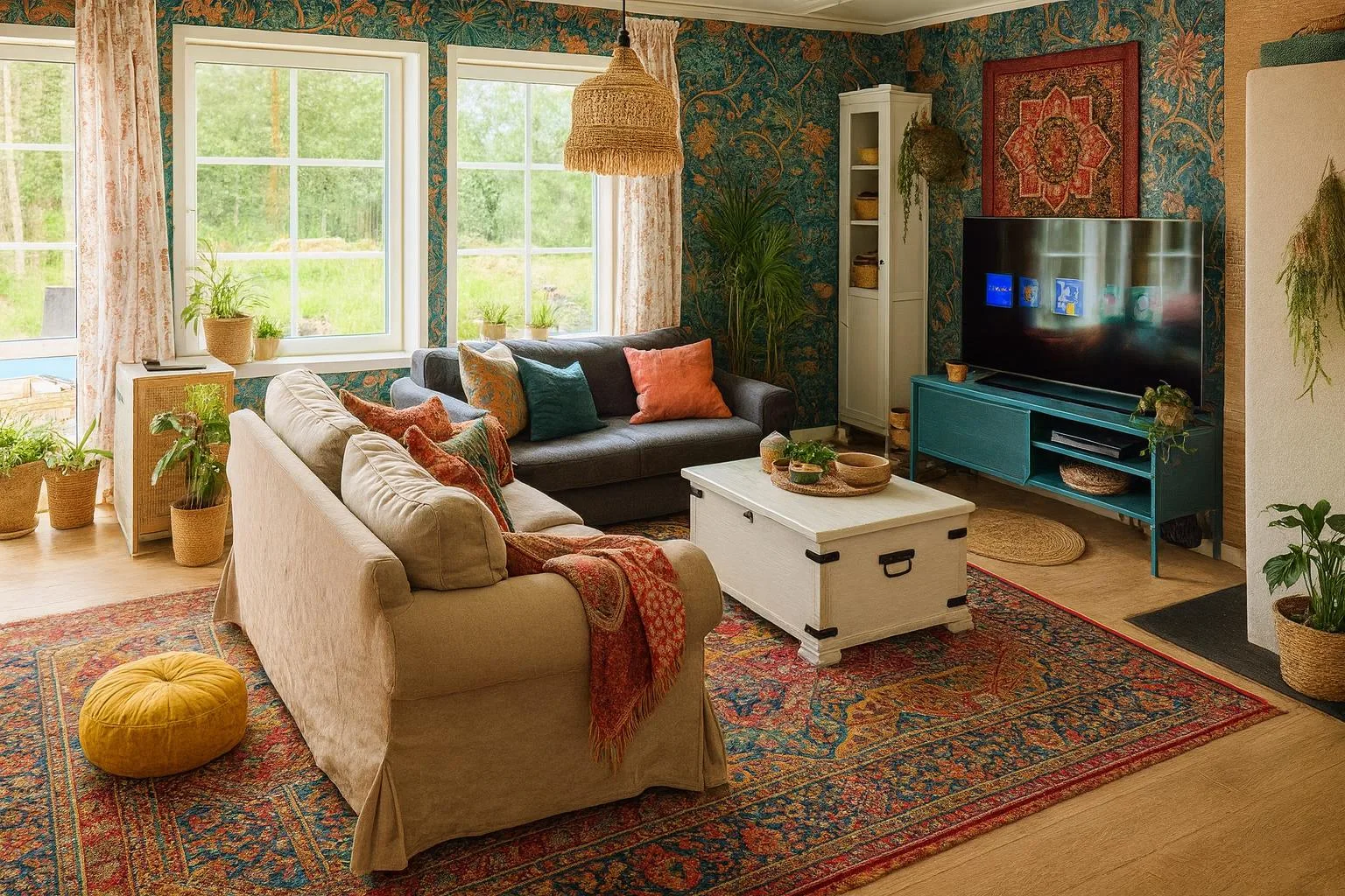 Vierashuone boheemissa tyylissä